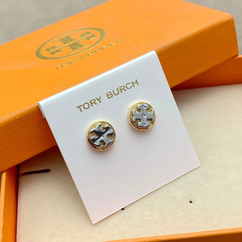 Tory Burch Letter Metal Round Earrings
